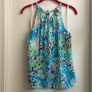 Lilly Pulitzer Skyler halter top in Sea Soirée with keyhole back size small